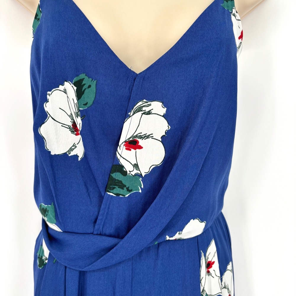 A New Day Blue Floral Wrap V-Neck Wide Leg Cropped Jumpsuit NWT Womens Large